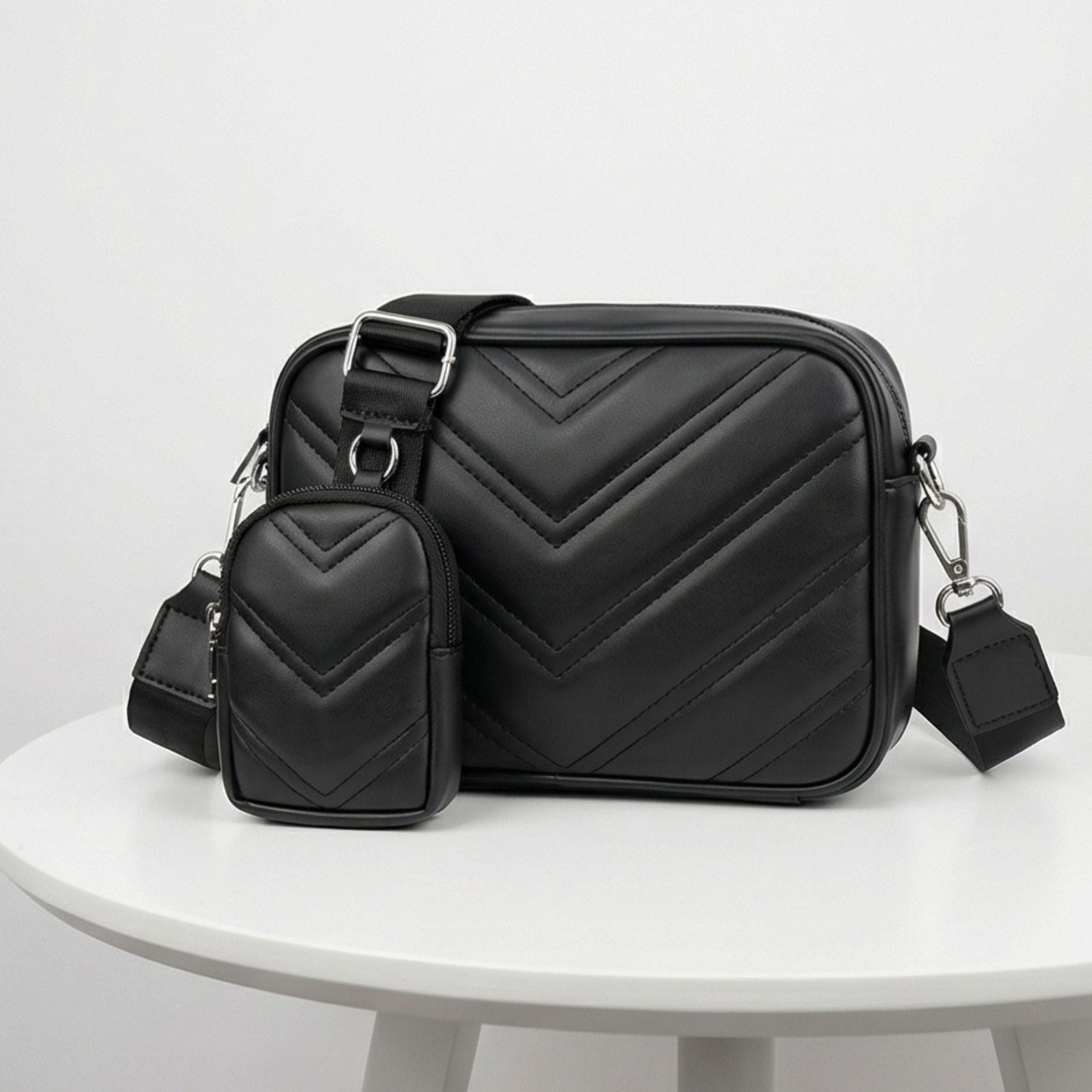 Valenium Cross Body Sling Bag with Pouch (Black)