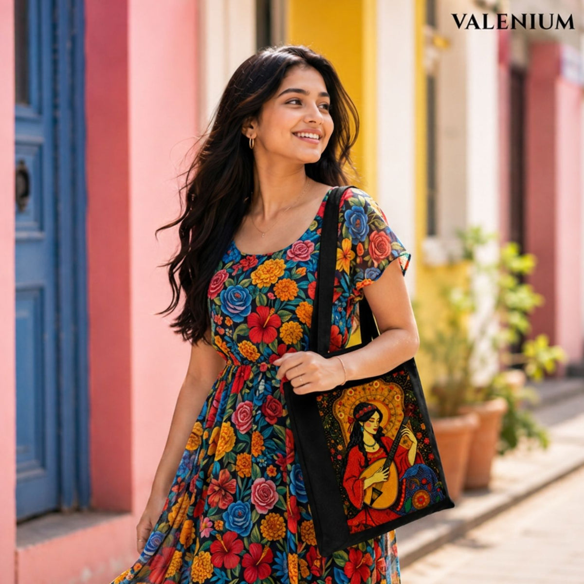 Valenium Bohemian Melody Muse Printed Tote Bag