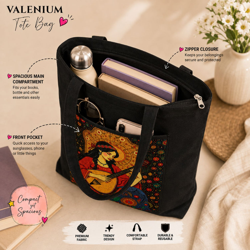Valenium Bohemian Melody Muse Printed Tote Bag