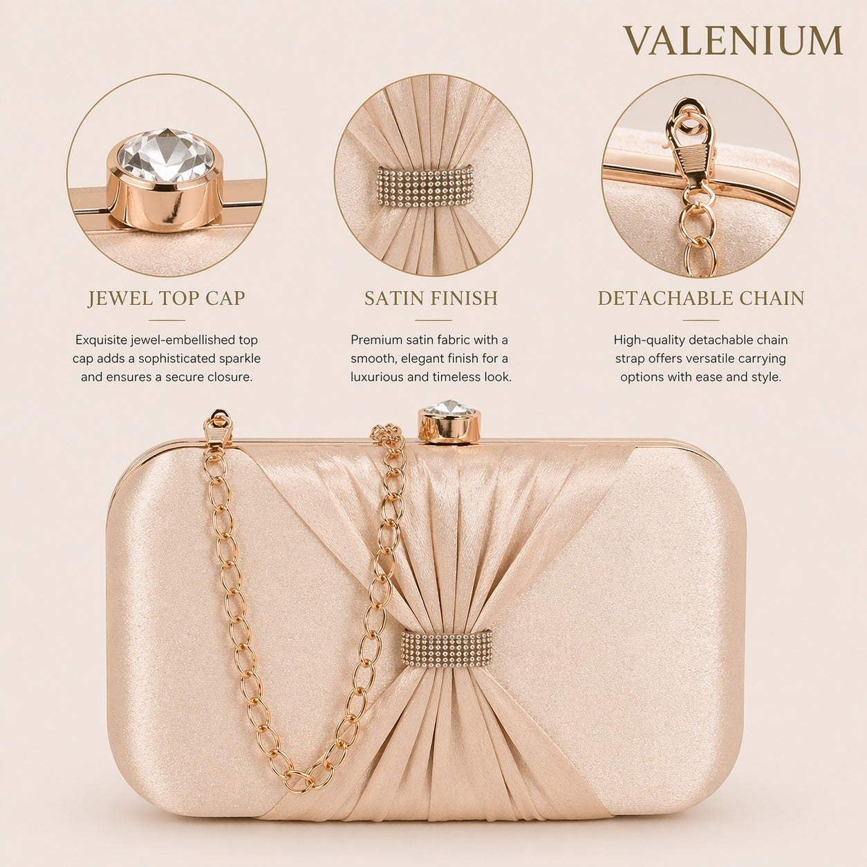 Valenium Bow Clutch Sling Bag (Golden)