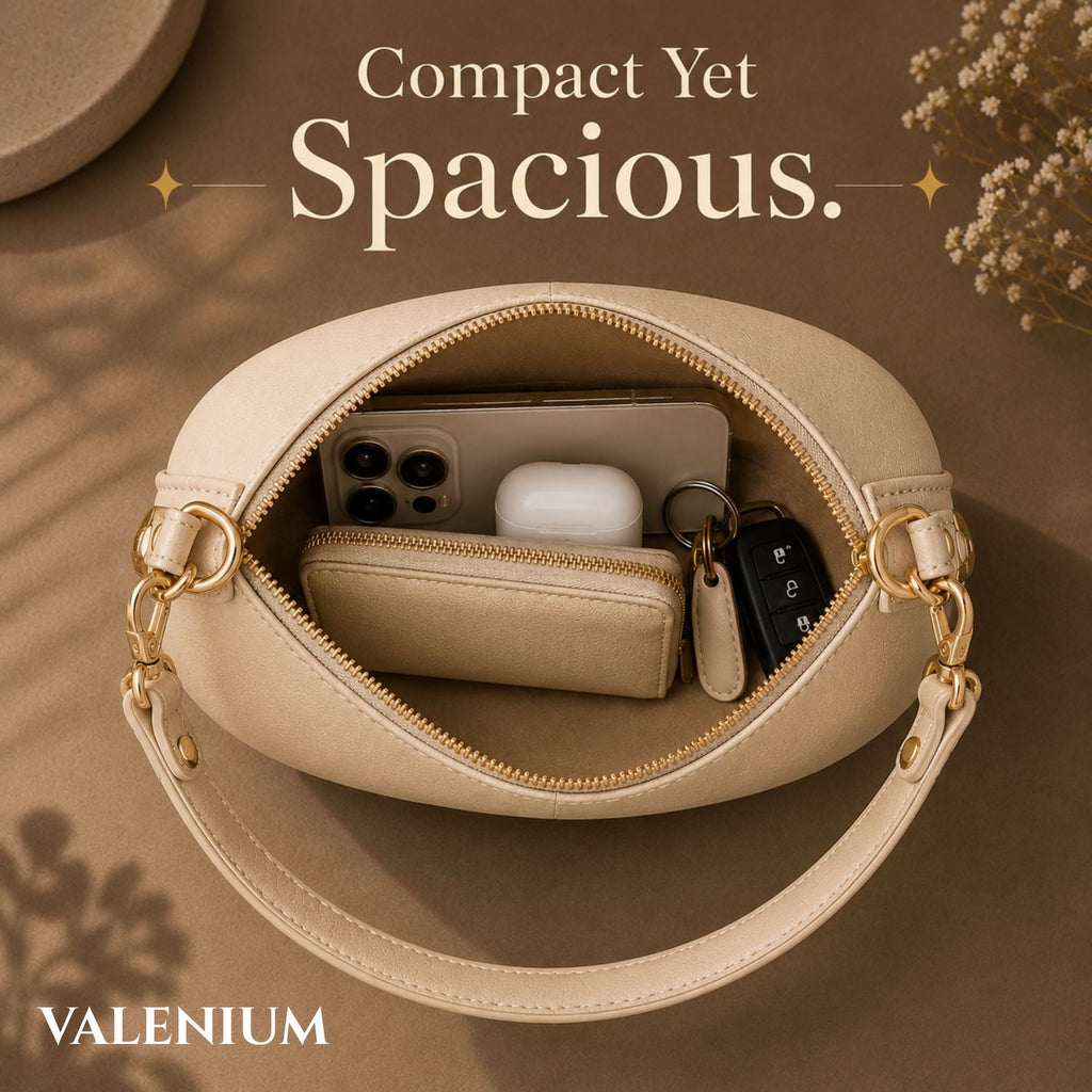Valenium Half Moon Cream Sling Bag with Double Strap