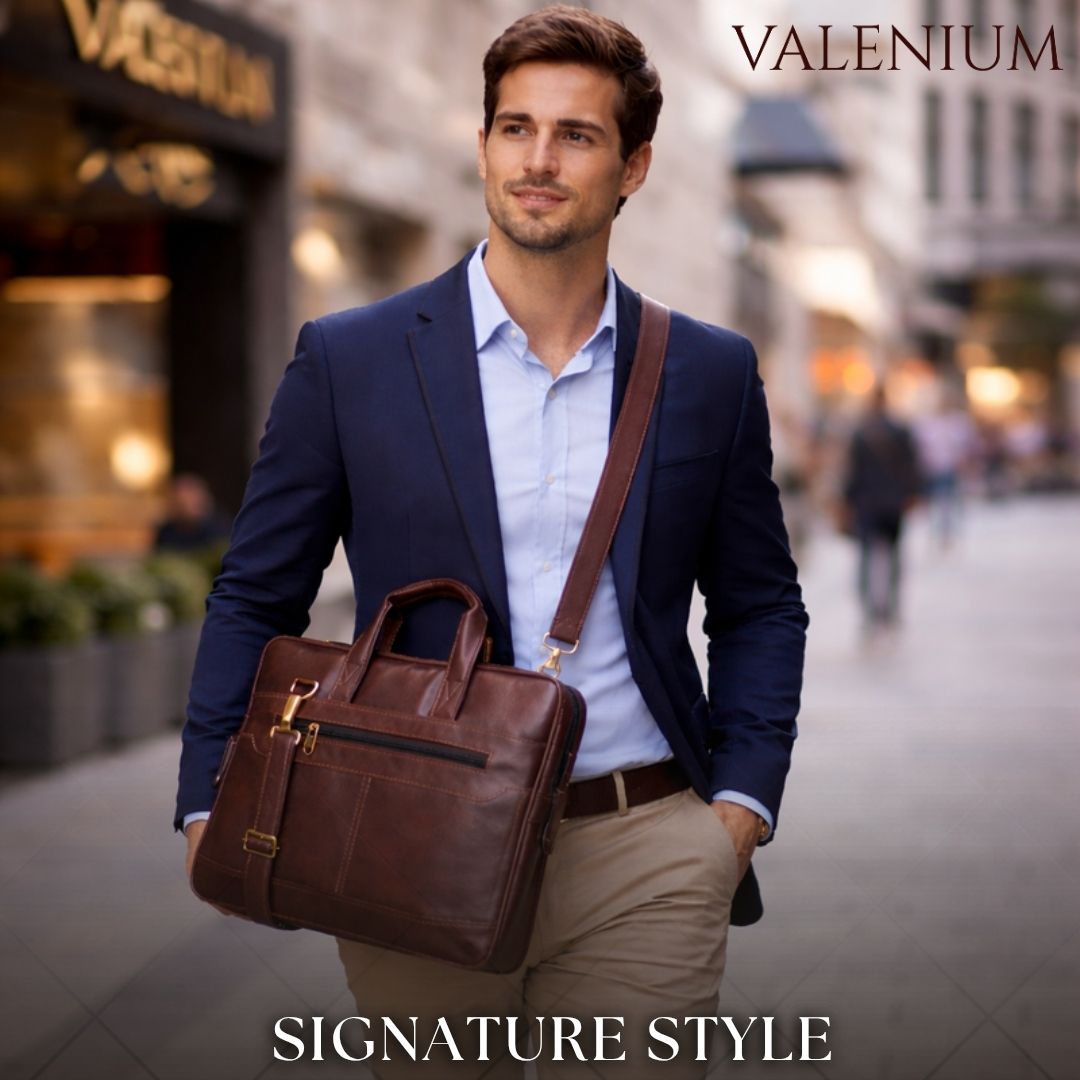 Valenium Men's Laptop PU Briefcase Bag (Brown)