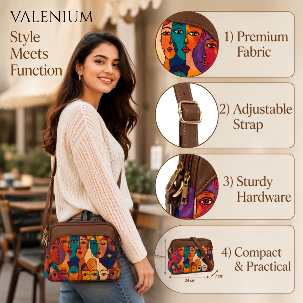 Valenium Women's Cubist Faces Sling Bag