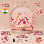 Valenium Women Girls Floral Print Sling Bag Crossbody (Pink)
