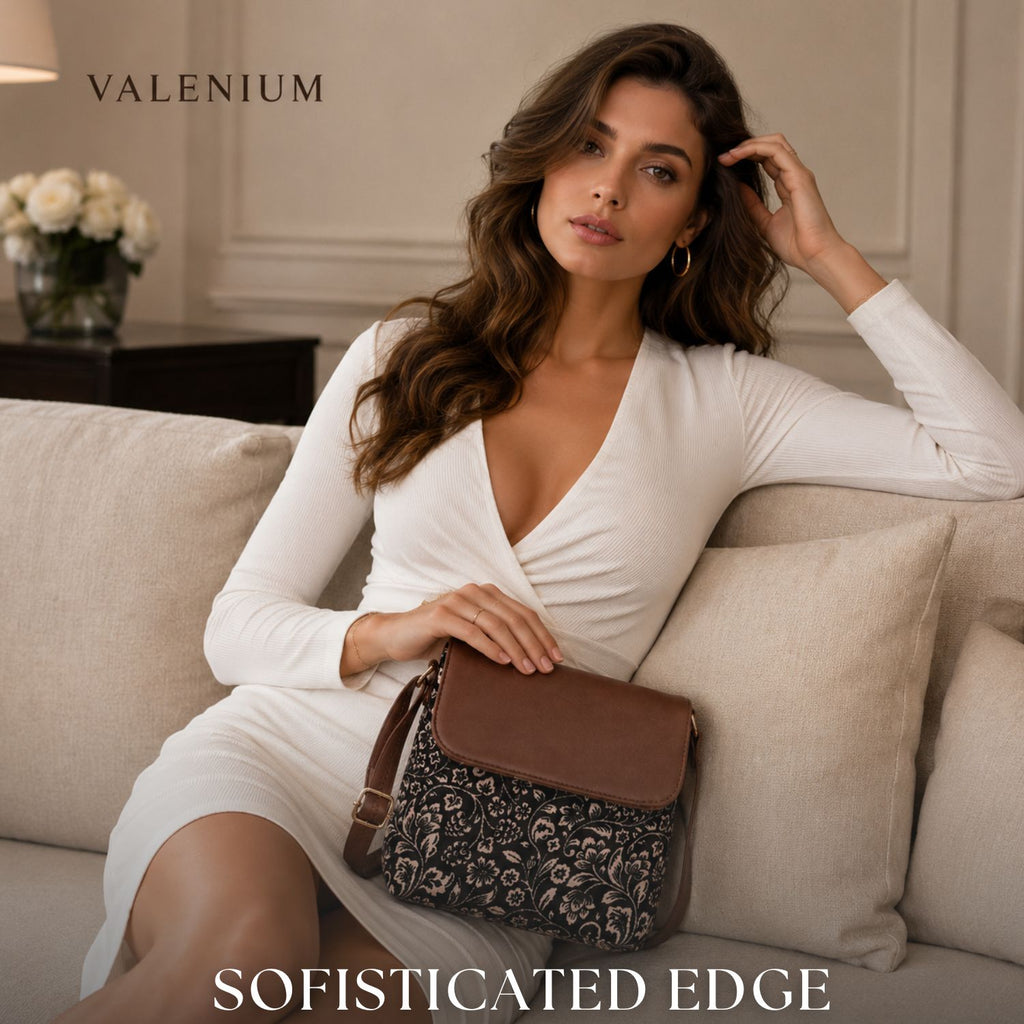 Valenium Printed Sling Bag (Brown & Black)