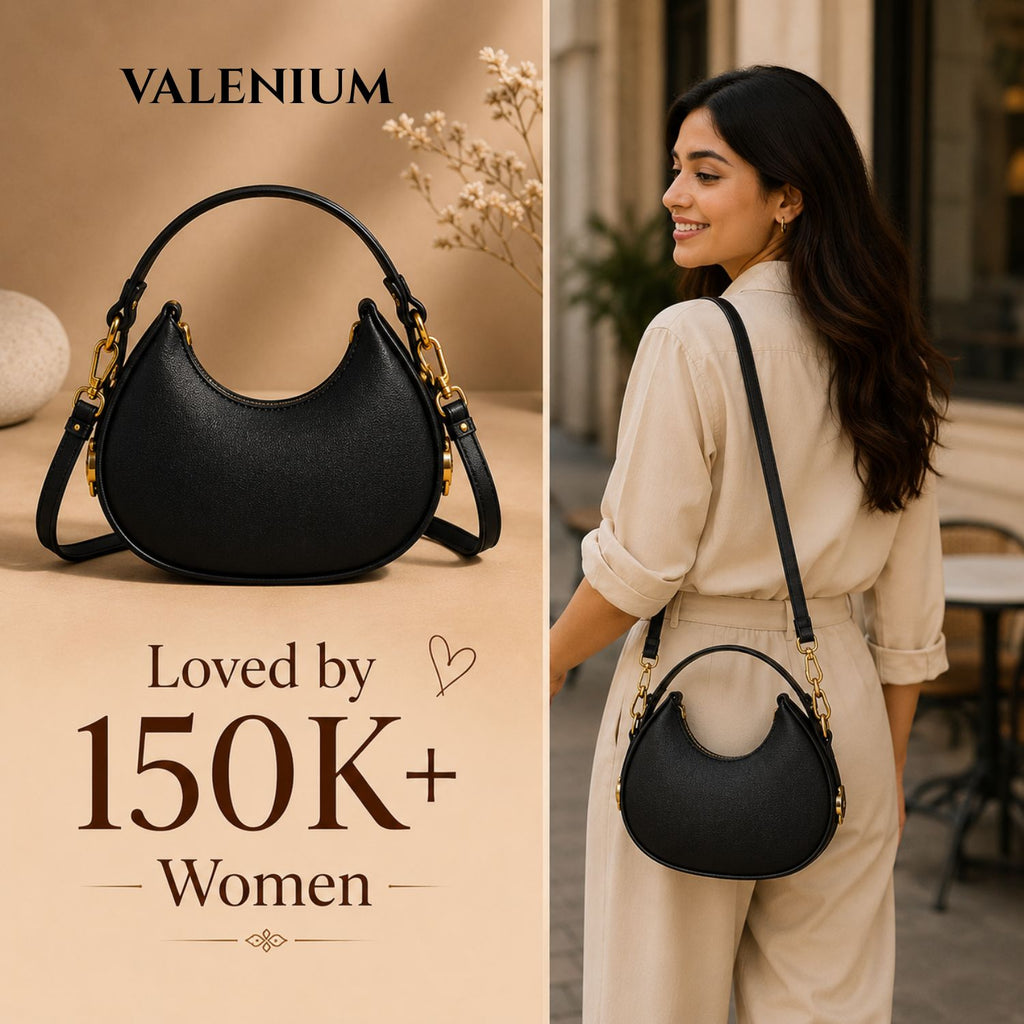 Valenium Black Half Moon Sling Bag with Double Strap