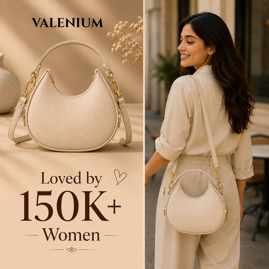 Valenium Half Moon Cream Sling Bag with Double Strap