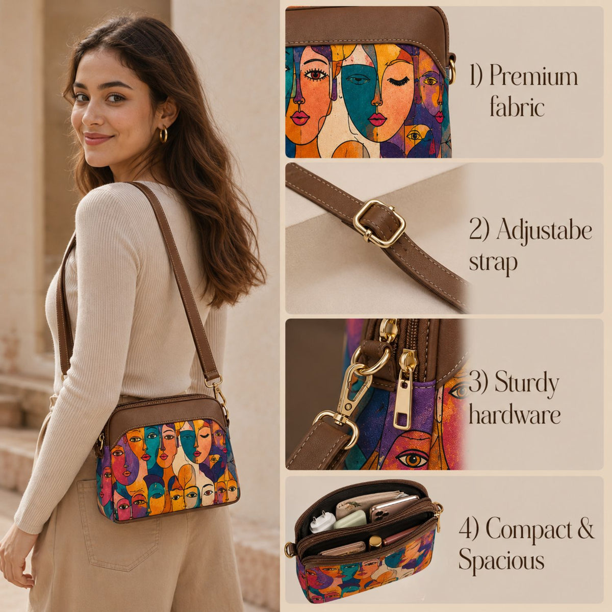 Valenium Women's Cubist Faces Sling Bag