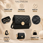 Valenium Quilted Round Lock Sling Bag (Black)