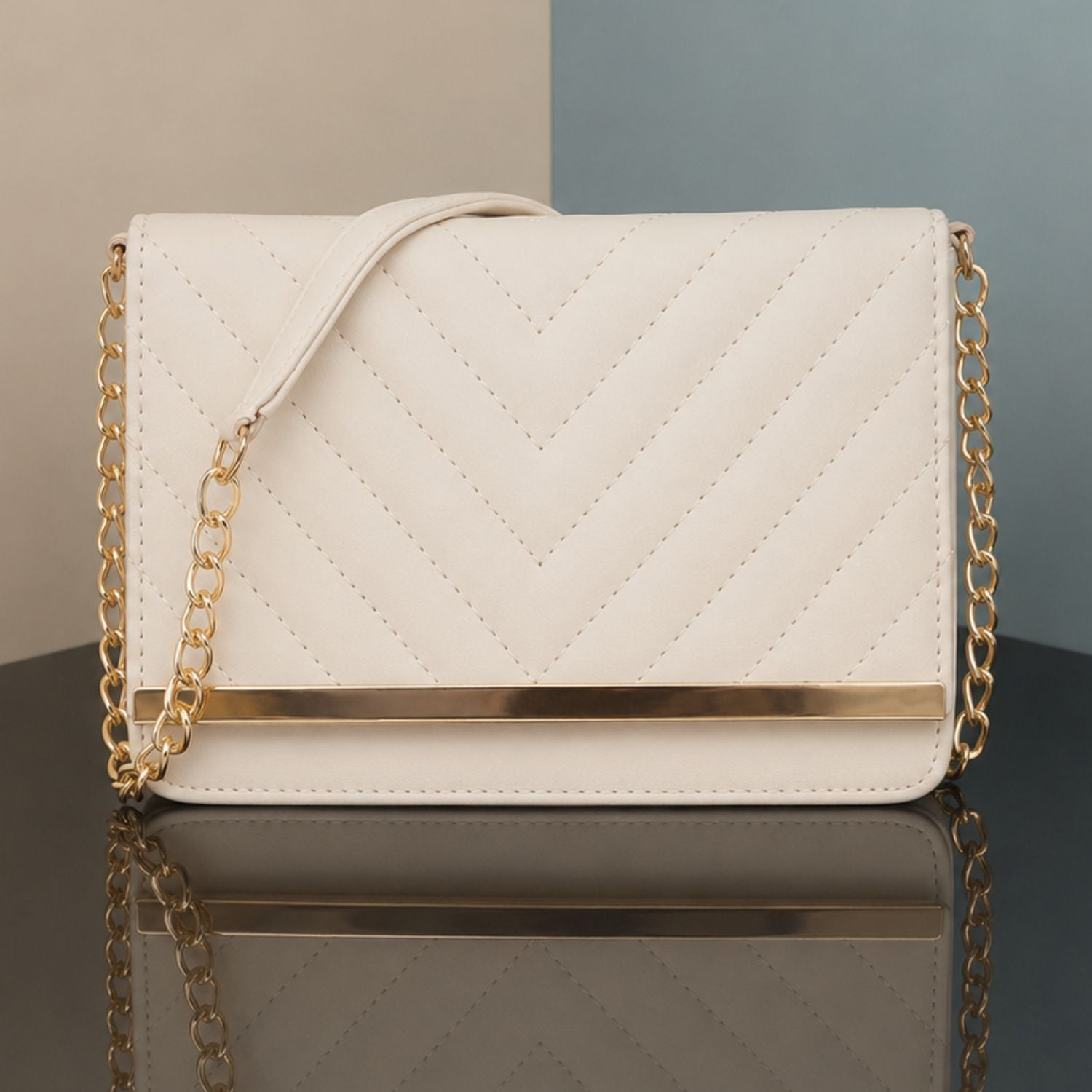 Valenium sling bag white gold chain