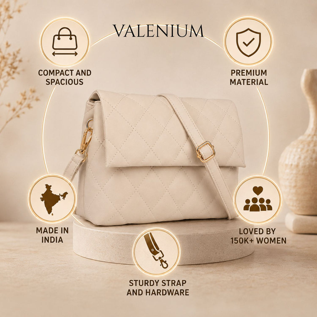 Valenium Nova Quilted Cross Body Sling Bag (Off White)