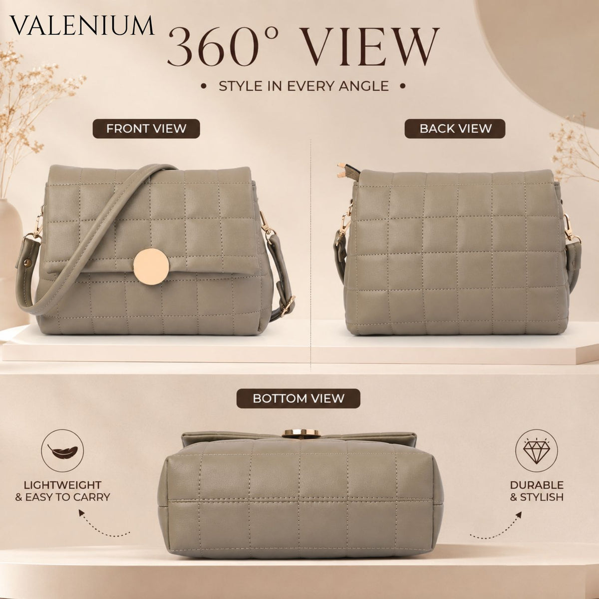 Valenium Quilted Cross Body Sling Bag (Olive)