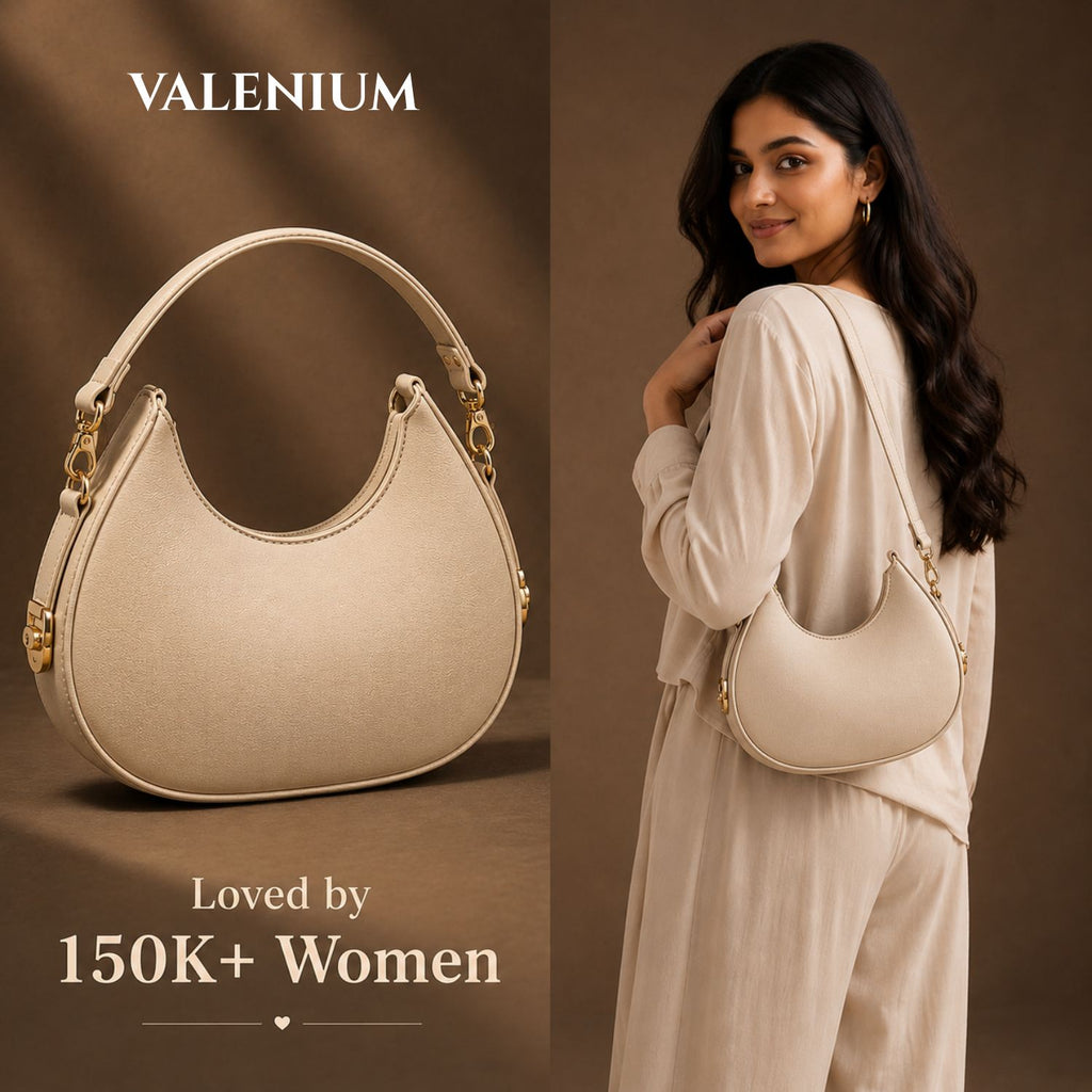 Valenium Half Moon Cream Sling Bag with Double Strap