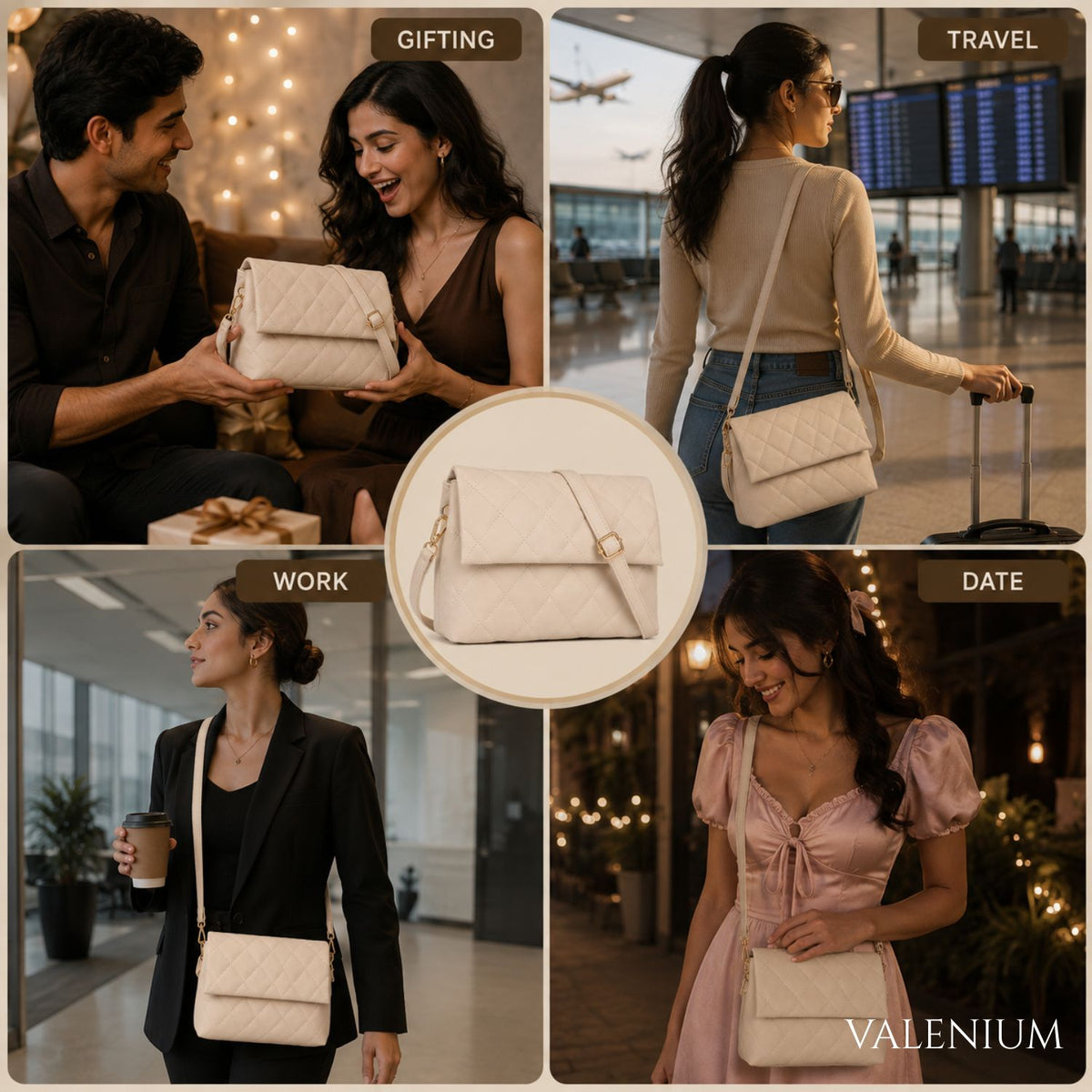 Valenium Nova Quilted Cross Body Sling Bag (Off White)