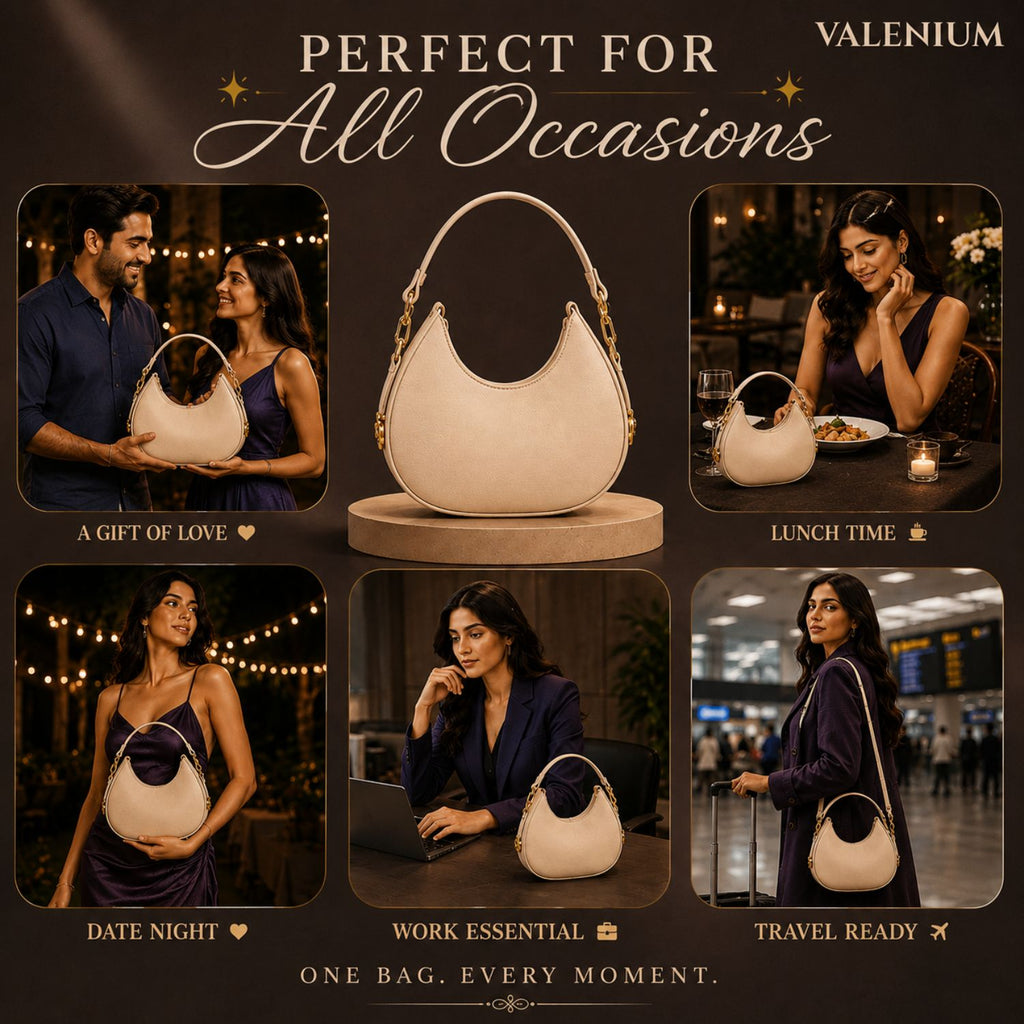Valenium Half Moon Cream Sling Bag with Double Strap