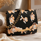 Valenium Women Girls Floral Print Sling Bag Crossbody (Black)