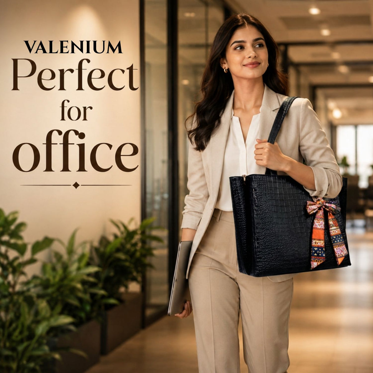 Valenium Croco Textured Shoulder HandBag (Jet Black)