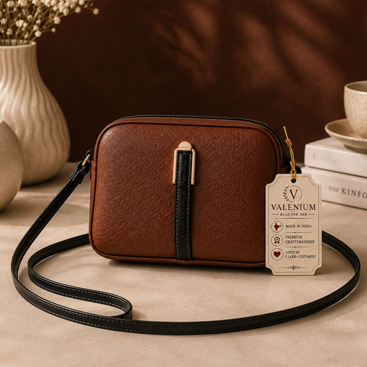 Valenium Quilted Cross Body Sling Bag ( Coffee Brown )