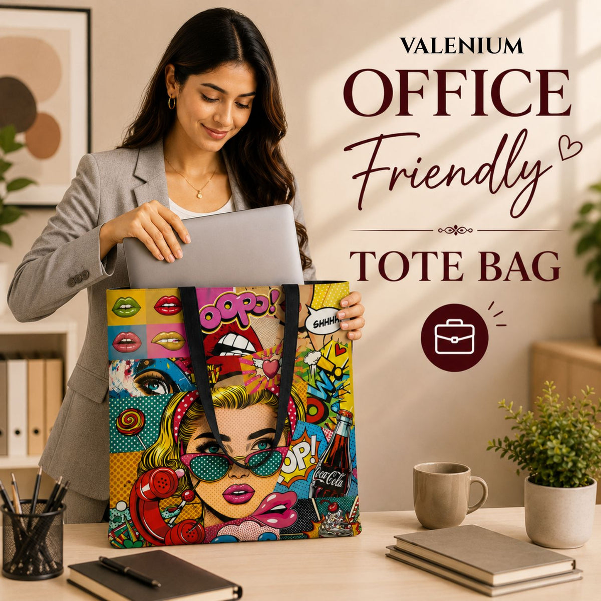 Valenium Pop Art Fusion Canvas Tote Bag