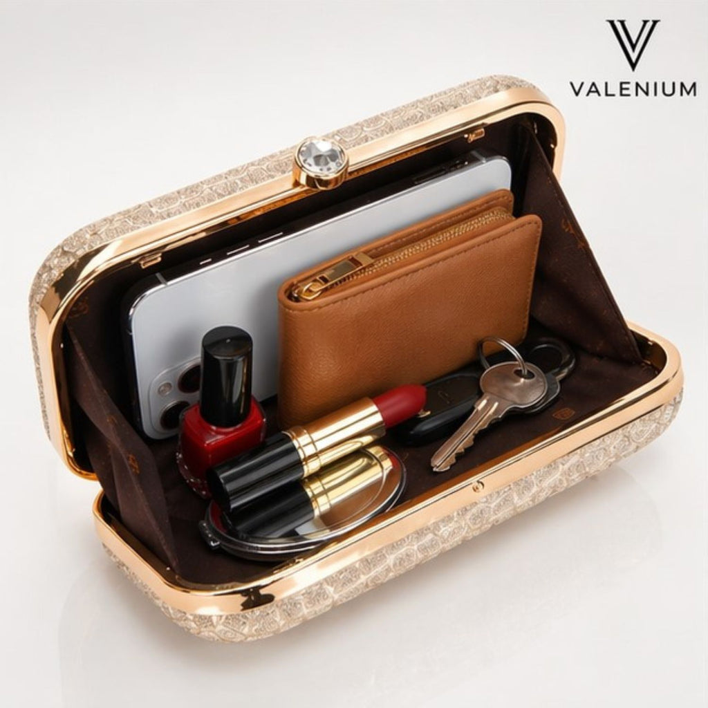 Valenium Clutch Sling Bag with Chain (Golden)