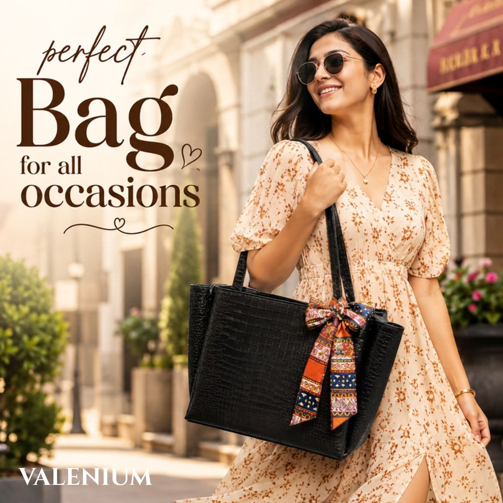 Valenium Croco Textured Shoulder HandBag (Jet Black)