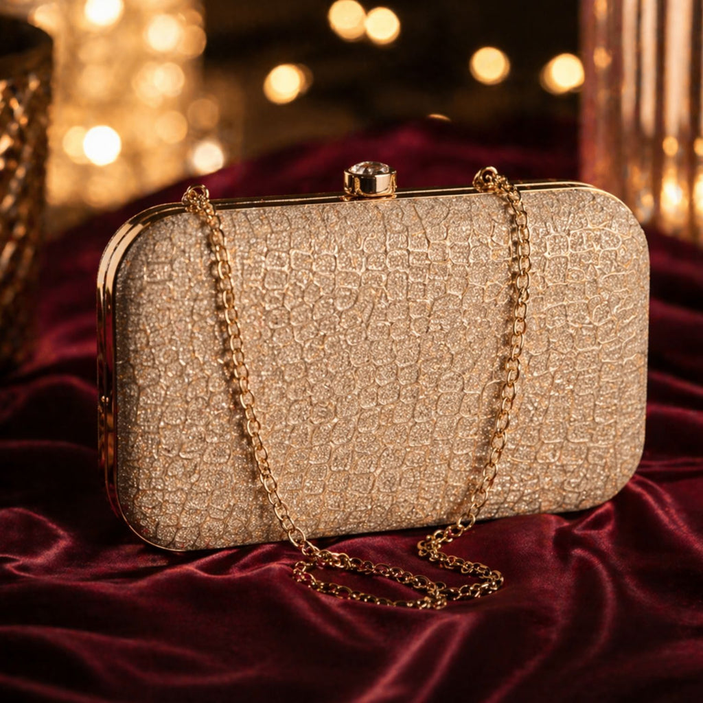 Valenium Clutch Sling Bag with Chain (Golden)