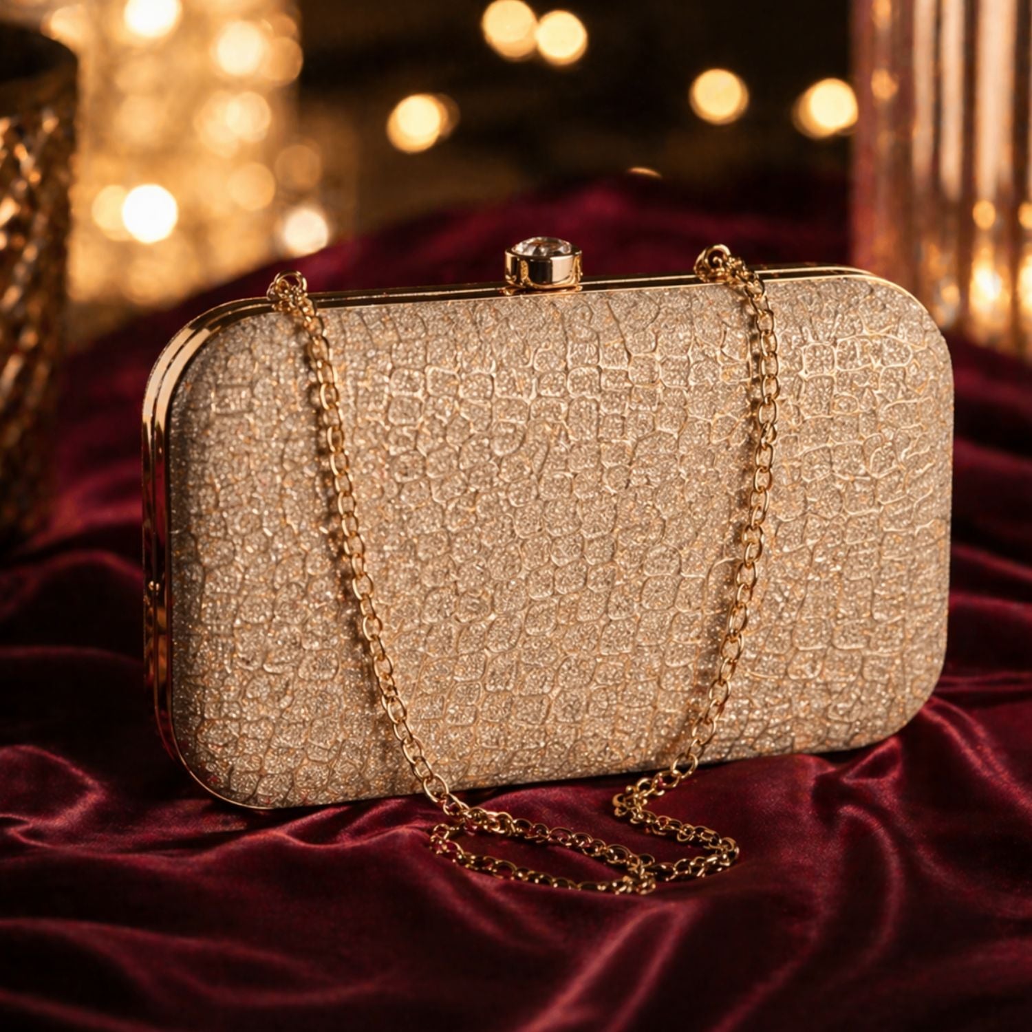 Valenium Clutch Sling Bag with Chain (Golden)