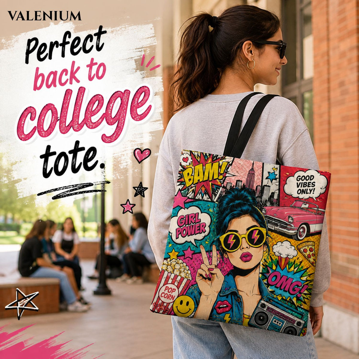 Valenium Pop Art Fusion Canvas Tote Bag
