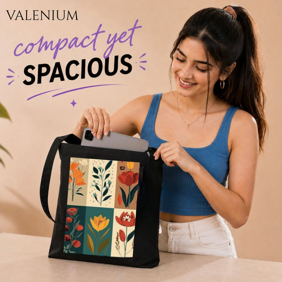 Valenium Poppy Printed Tote Bag
