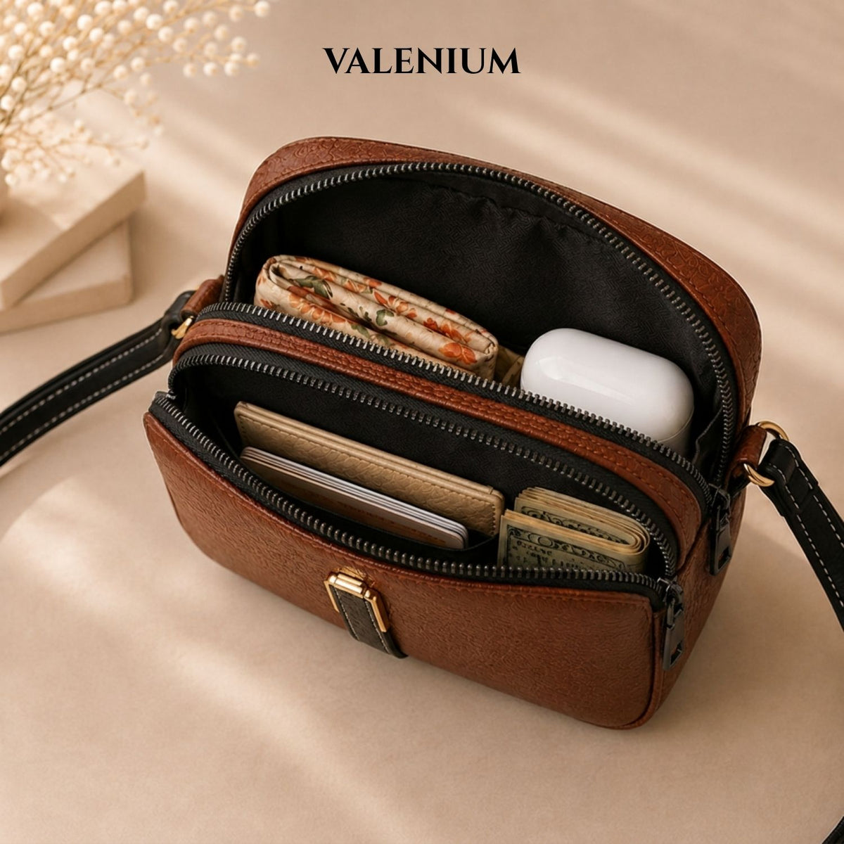 Valenium Quilted Cross Body Sling Bag ( Coffee Brown )