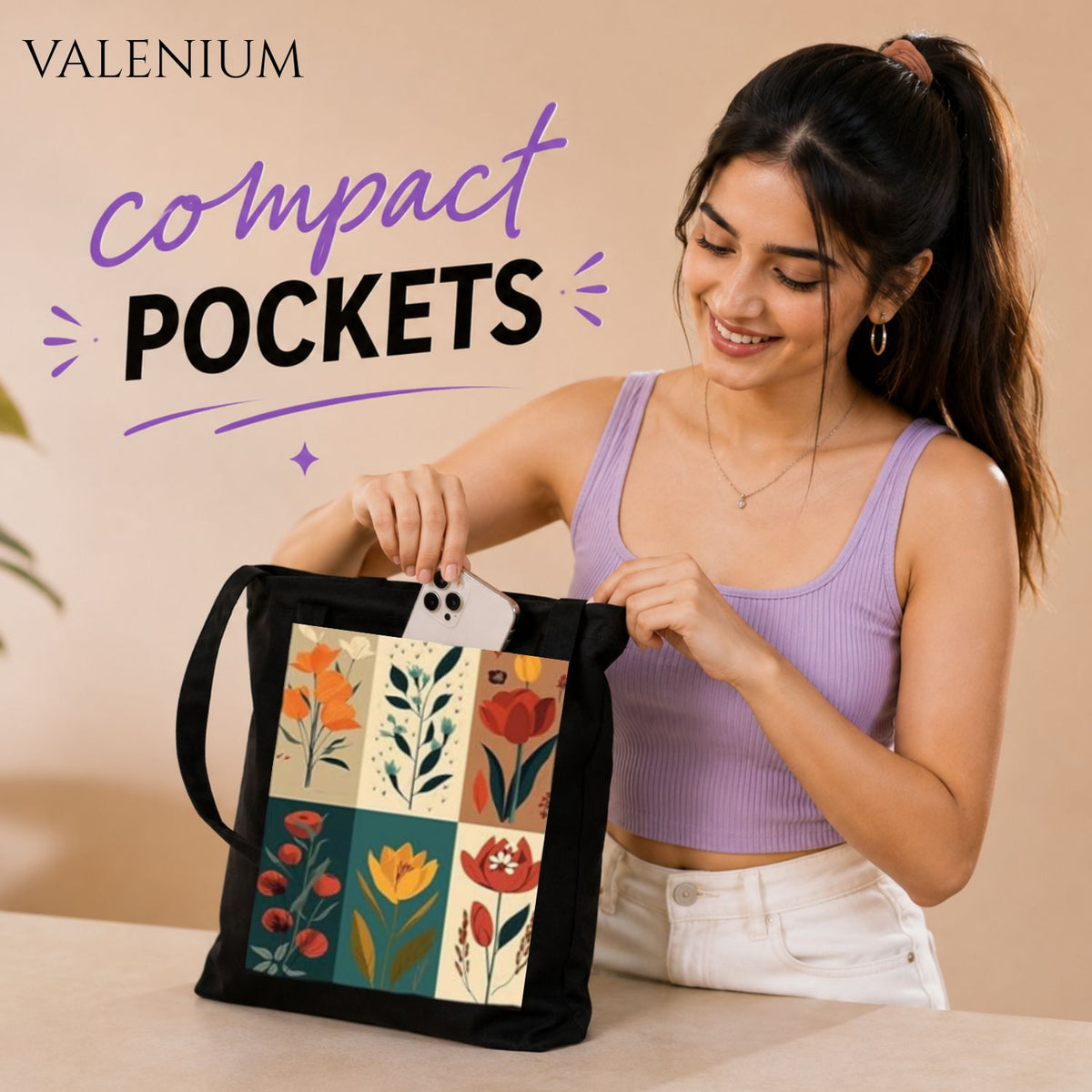 Valenium Poppy Printed Tote Bag