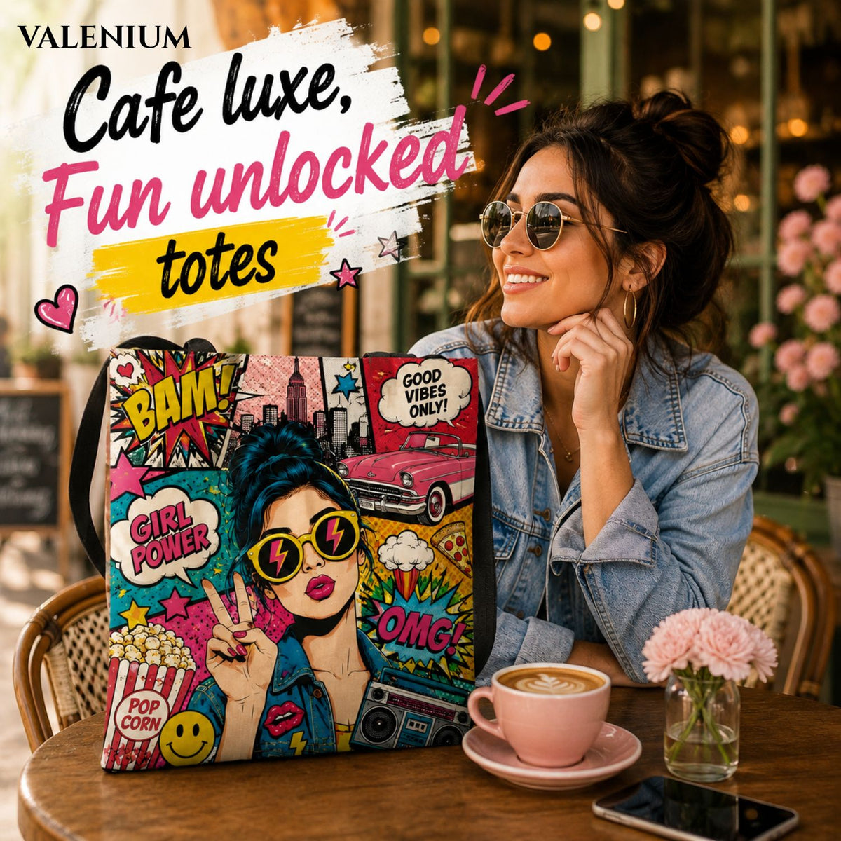 Valenium Pop Art Fusion Canvas Tote Bag