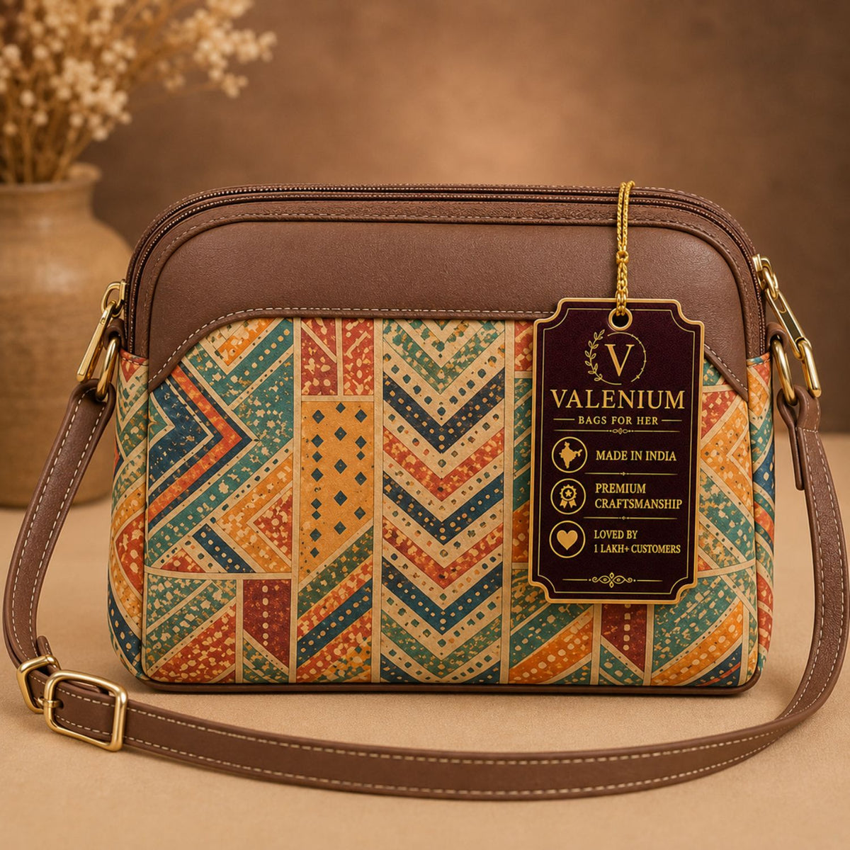 Valenium Women's Geometric Patch Sling Bag