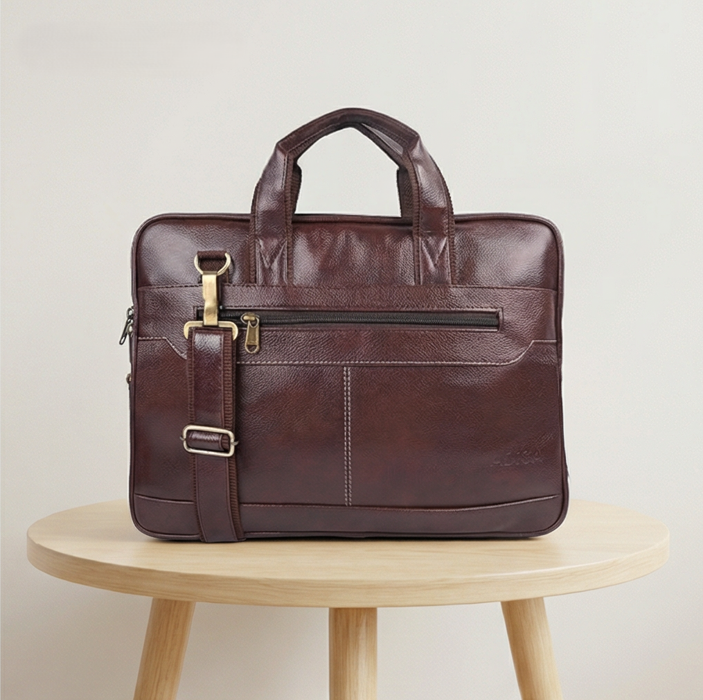 Valenium Men's Laptop PU Briefcase Bag (Brown)