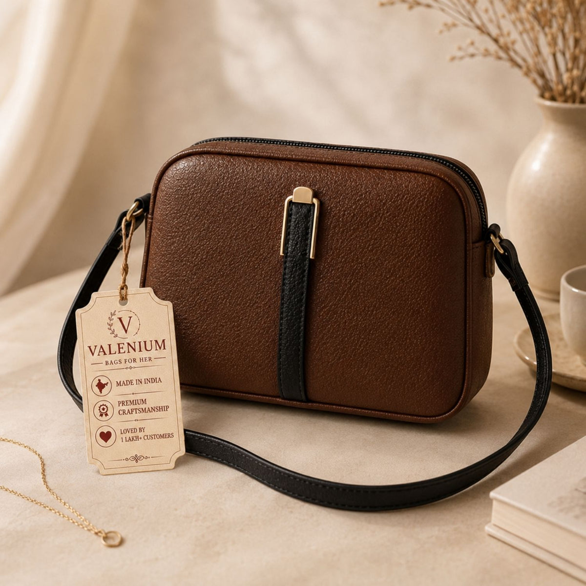 Valenium Quilted Cross Body Sling Bag ( Dark Brown )