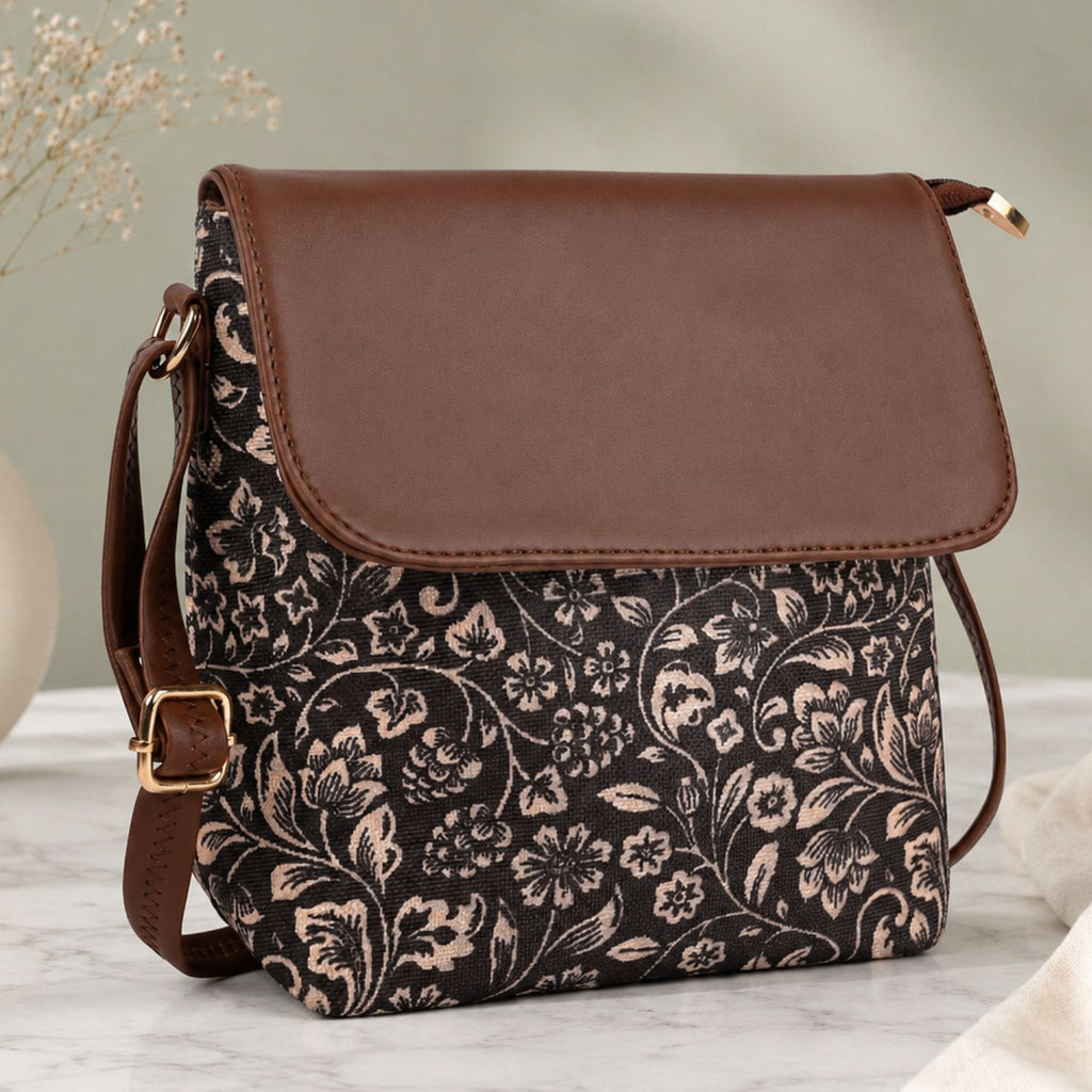 Valenium Printed Sling Bag (Brown & Black)