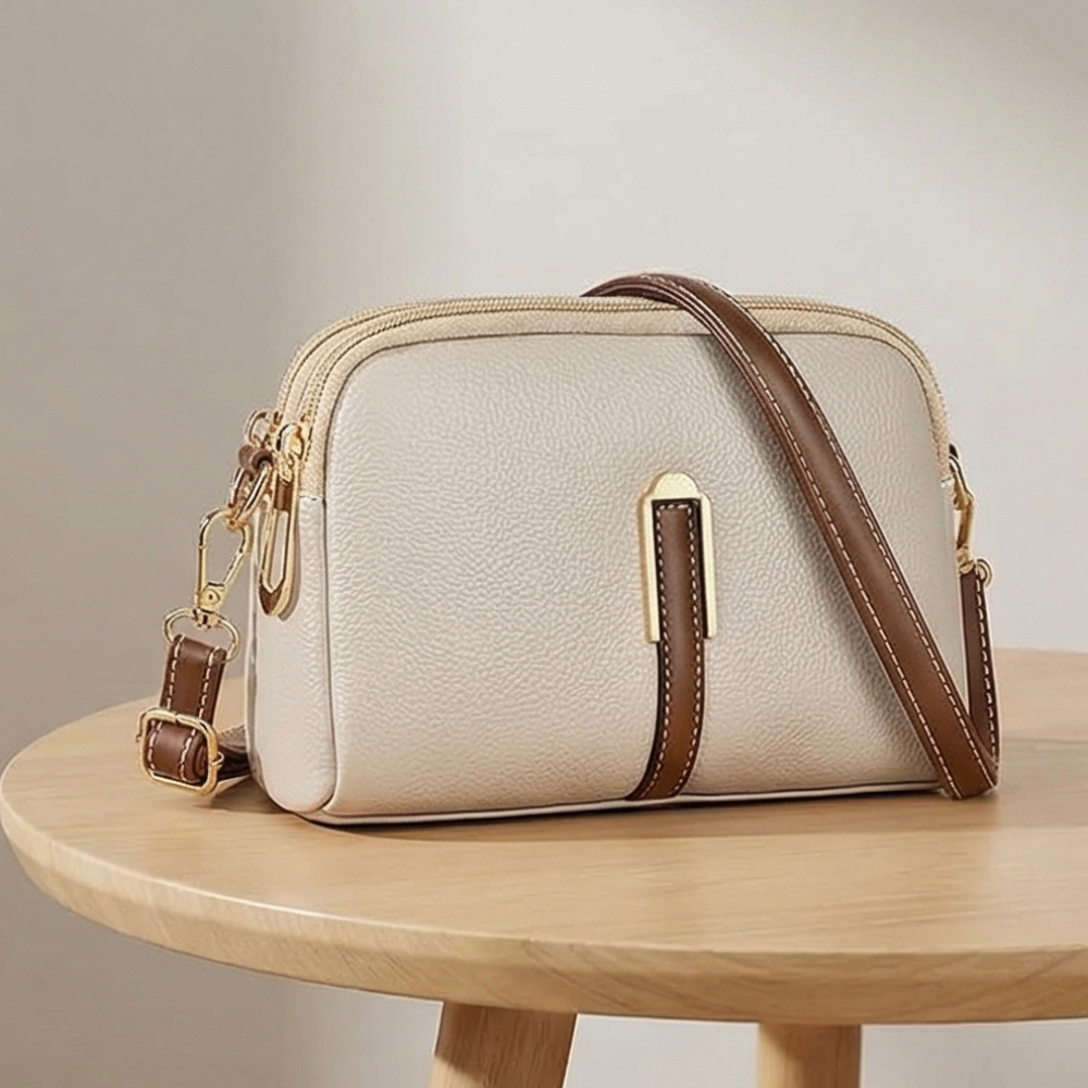 Valenium Faux Leather Crossbody Sling Bag (Beige)
