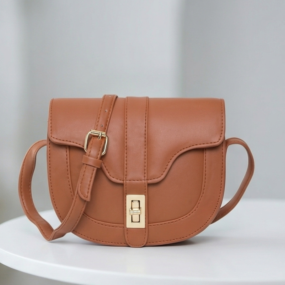Valenium PU Faux Leather Crossbody Sling Bag (Brown)