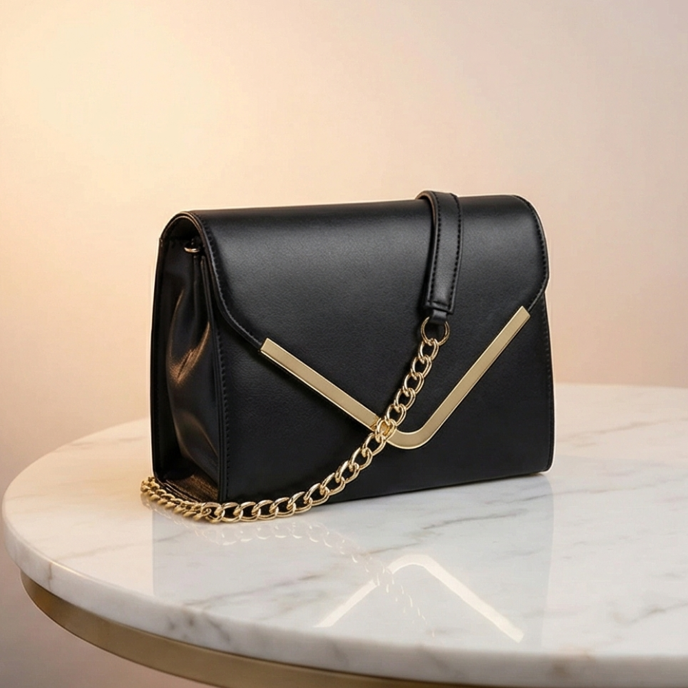 Valenium V-Flap Crossbody Sling Bag (Black)