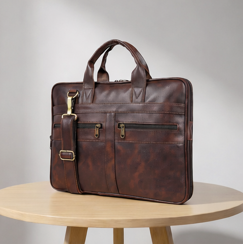 Valenium Men's Laptop PU Briefcase Bag (Brown)