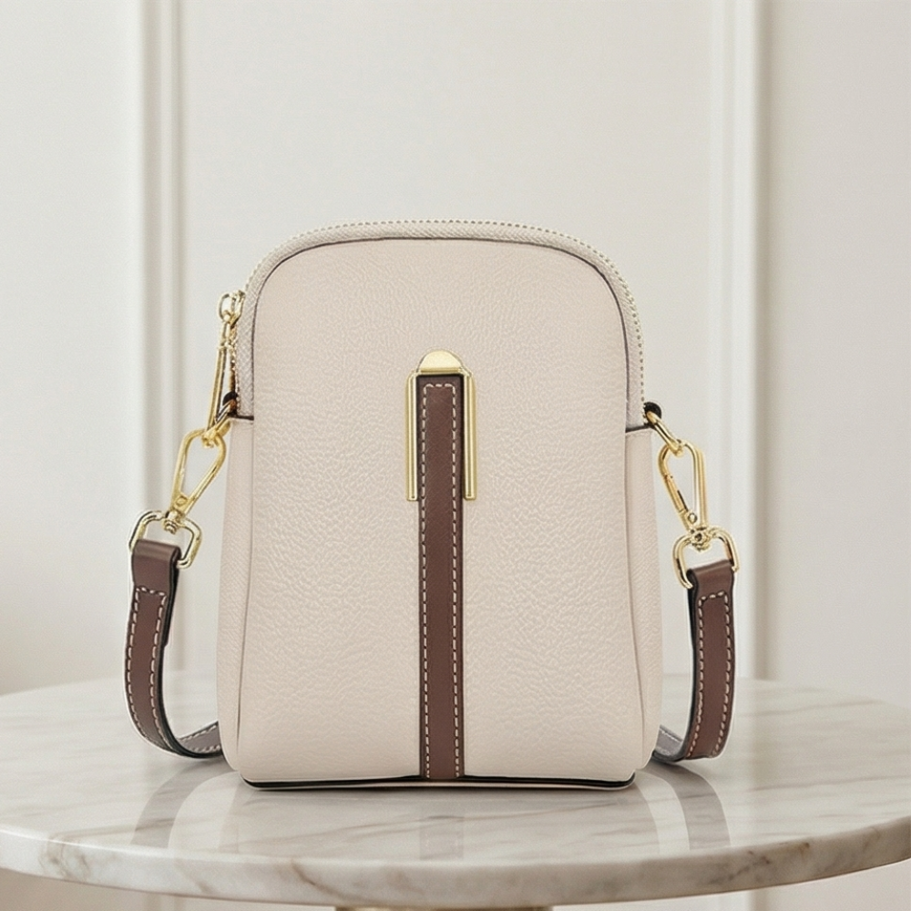 Valenium Leather Crossbody Sling Bag (Beige)