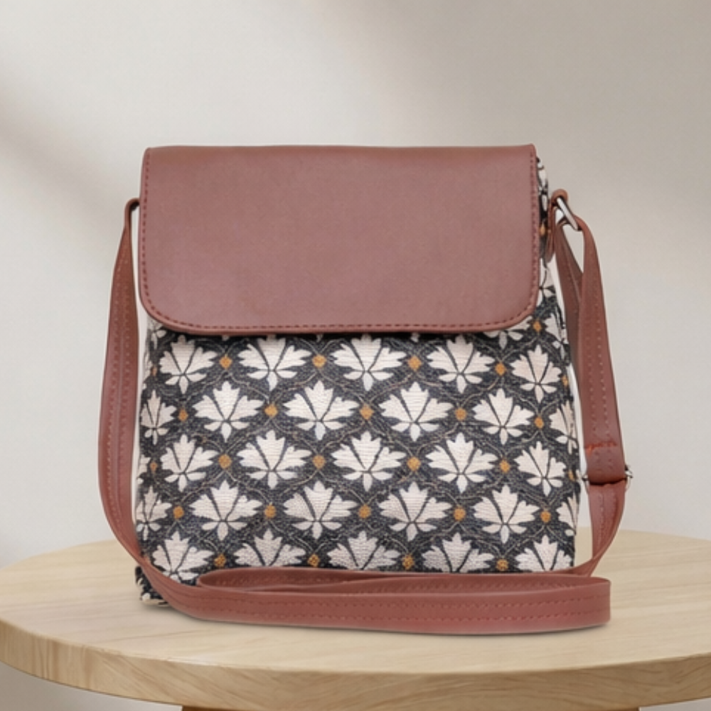 Valenium Printed Structured Sling Bag (Brown)