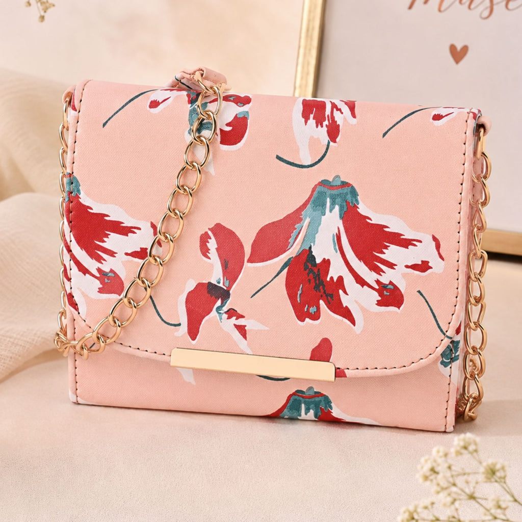 Valenium Women Girls Floral Print Sling Bag Crossbody (Pink)