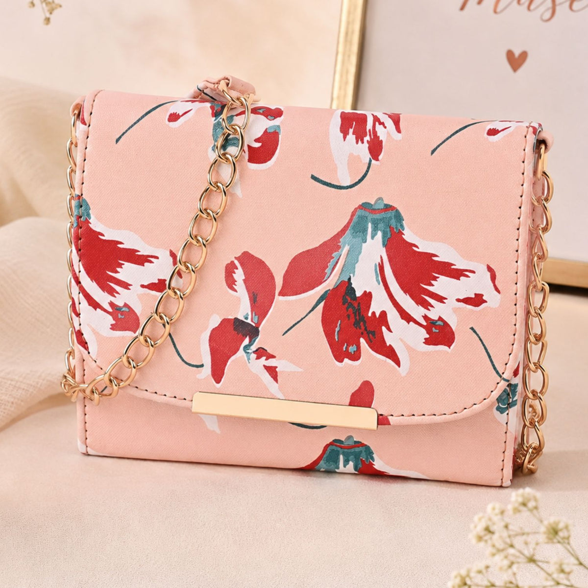 Valenium Women Girls Floral Print Sling Bag Crossbody (Pink)