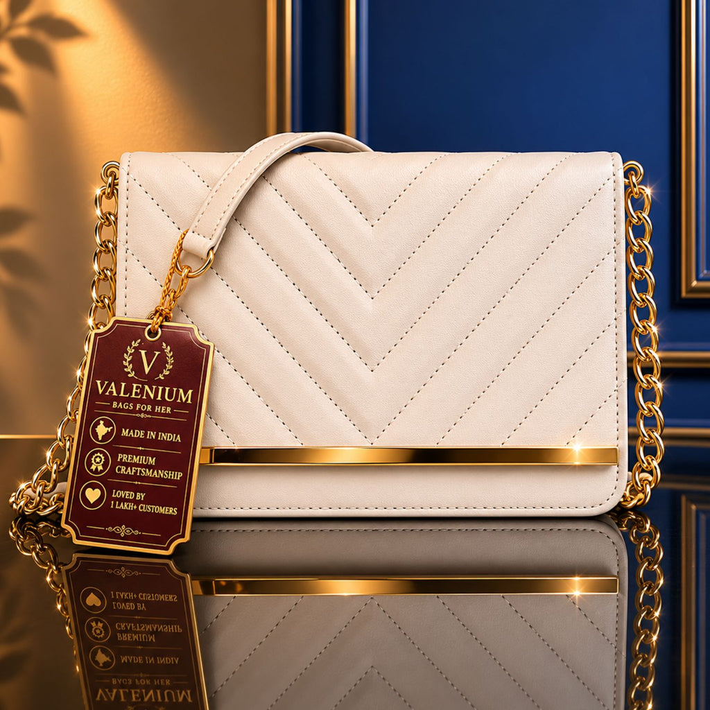 Valenium sling bag white gold chain