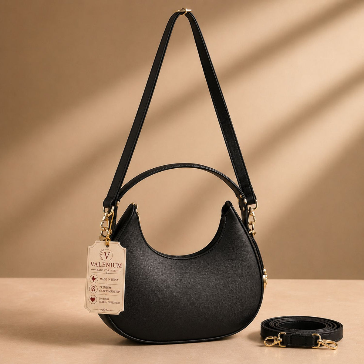 Valenium Black Half Moon Sling Bag with Double Strap
