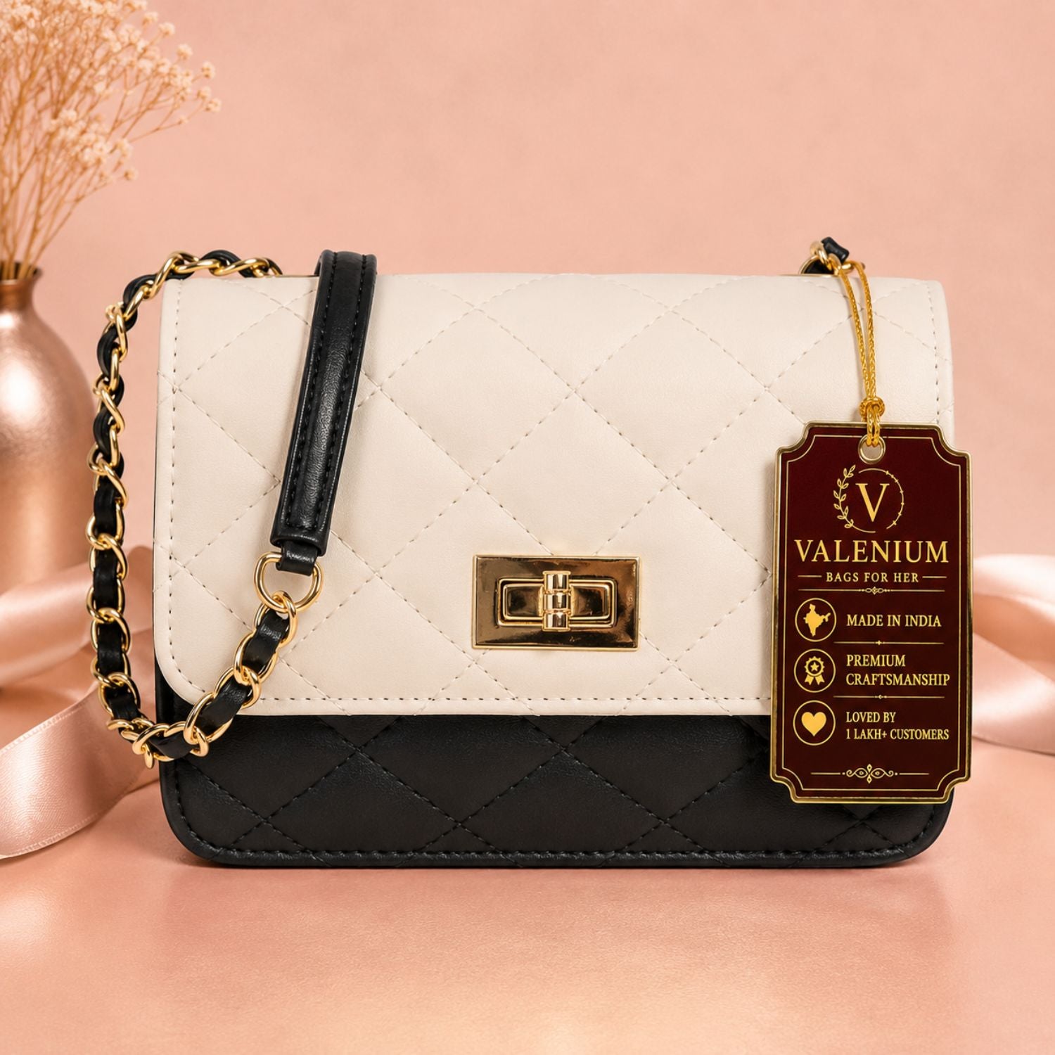 Valenium Quilted Chain Sling Bag (Off-white)