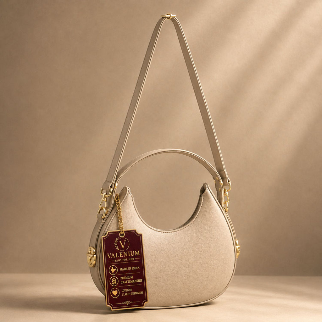 Valenium Half Moon Cream Sling Bag with Double Strap