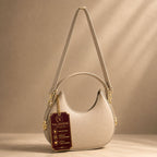 Valenium Half Moon Cream Sling Bag with Double Strap