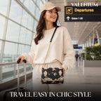 Valenium Women Girls Floral Print Sling Bag Crossbody (Black)